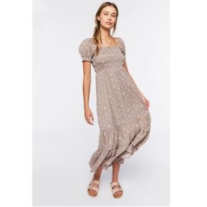 Forever 21 Puff Sleeve Smocked Floral Medium